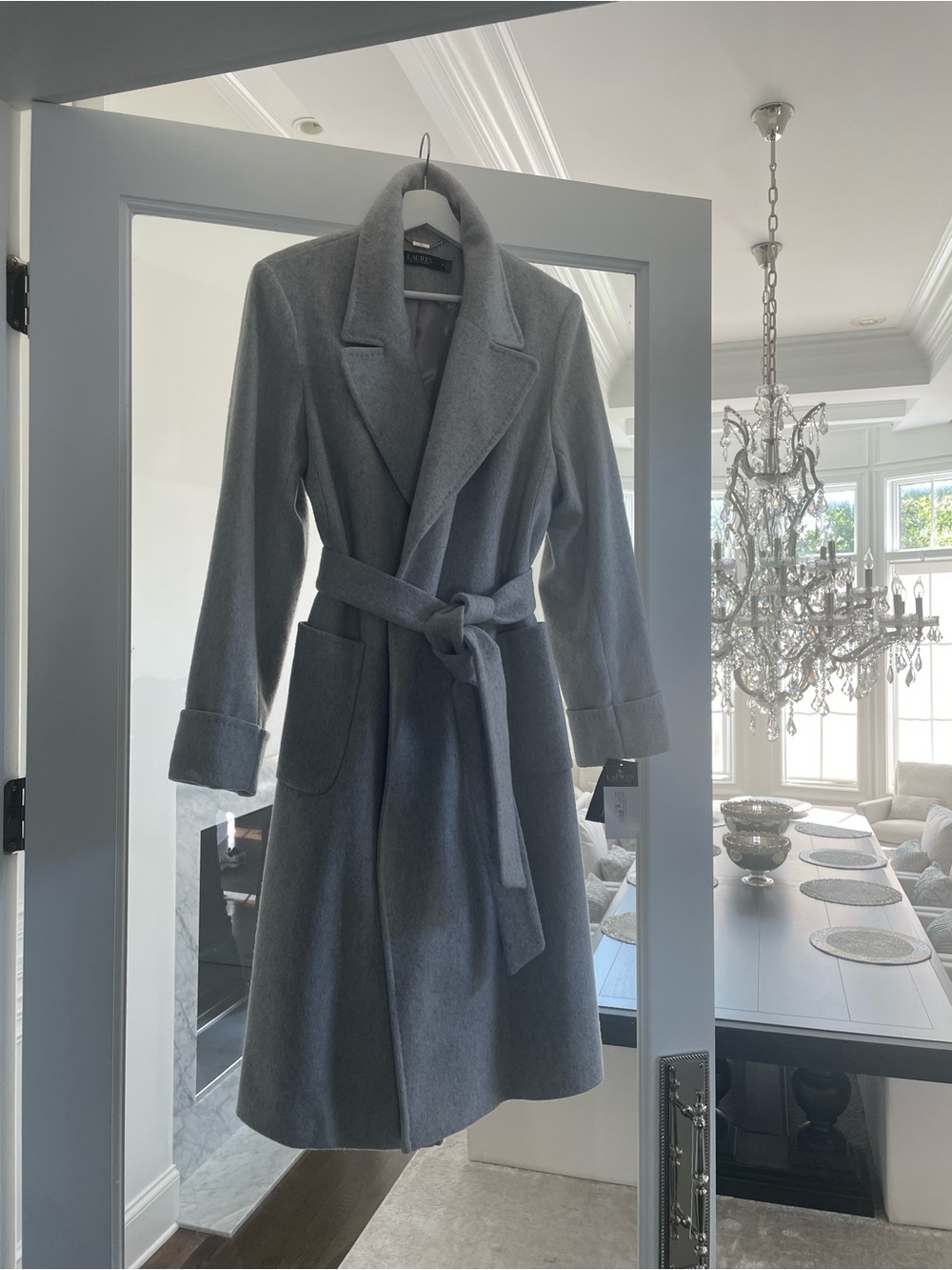 Ralph Lauren Gray Belted Wool Trench Coat